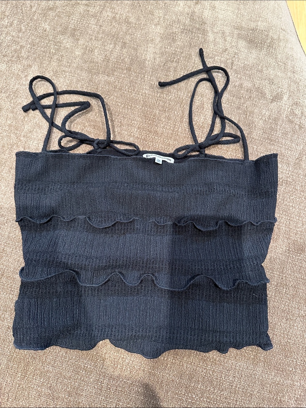Reformation Black Ruffled Tie-Strap Women's Top